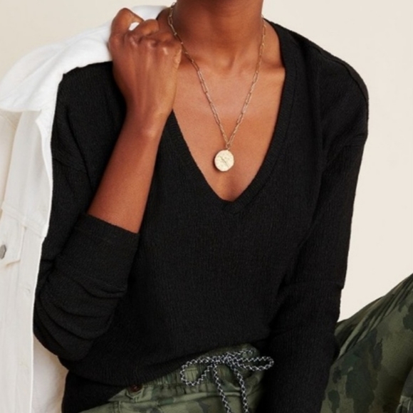 Anthropologie Brand New Textured Black Ling sleeve Top. XL. NWT! - Picture 2 of 15